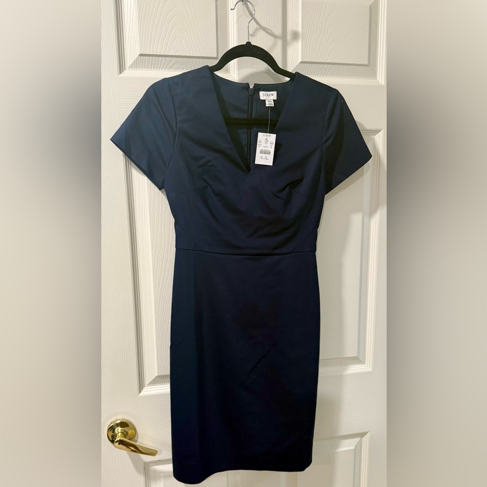 NEW J. Crew V-Neck Short Sleeve Dress - Size 00 | Color: Navy Blue